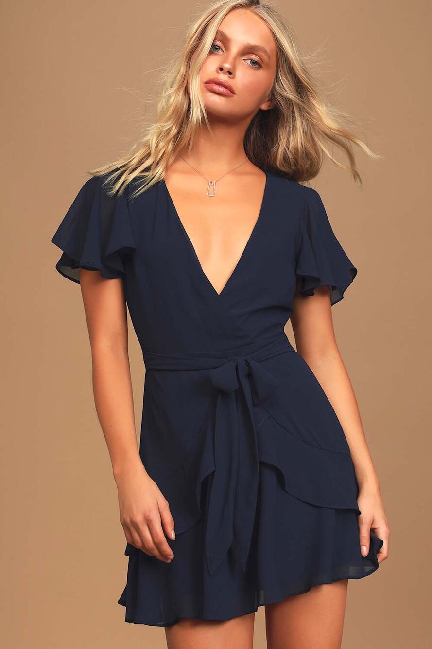 NWT Lulus Sweet Like You Navy Ruffled Mini Dress Party Night Out Short Size S